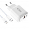 Tech-Protect NCA20 USB-A / USB-C Wandladegerät PD 20W / QC3.0 mit USB-C / Lightning Kabel 100 cm, Weiß