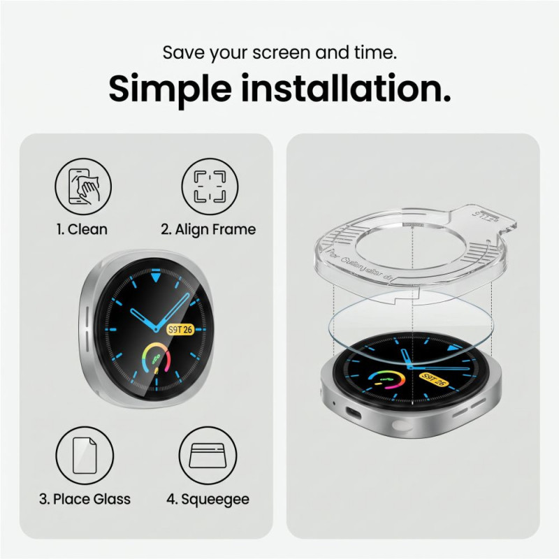 Tech-Protect Easy Set+ Panzerglas für Samsung Galaxy Watch 8 / 9 44 mm, transparent (2 Stk.)