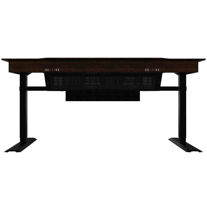 Lian Li DK07 Desk Case Wood Edition, Dual-System-fähig, 2x E-ATX, höhenverstellbar, Walnuss / Schwarz