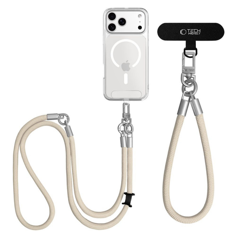 Tech-Protect C10S Rope Umhänge- und Handgelenkband-Set, Desert Beige/Titanium