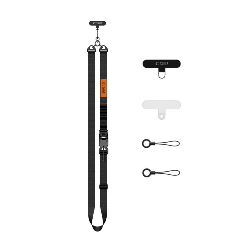 Tech-Protect C9S Rope Crossbody Handy-Tragegurt, Schwarz/Orange