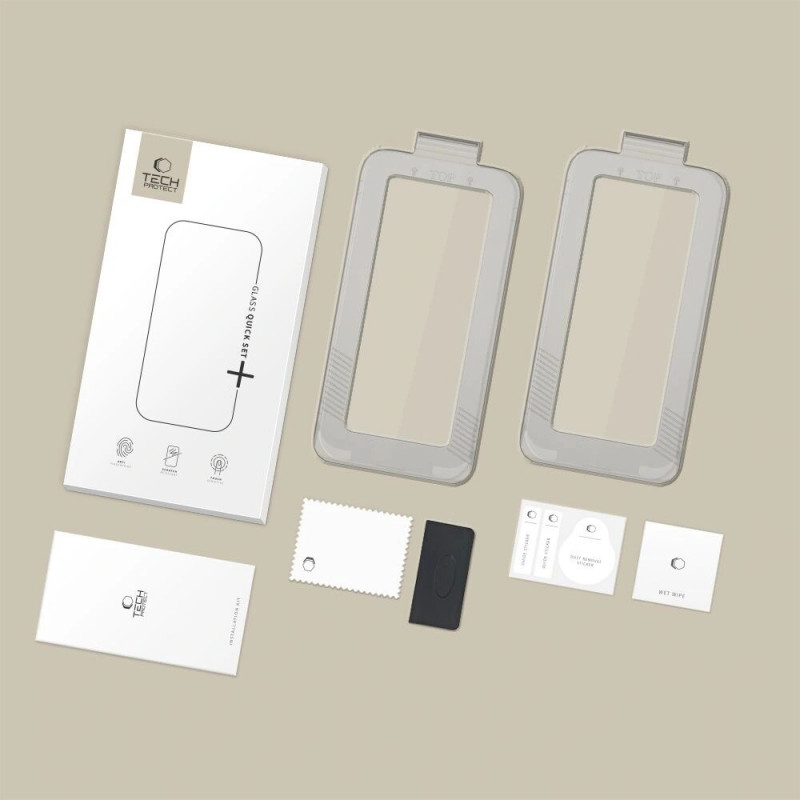 Tech-Protect Quick Set+ THP4500 Displayschutz aus gehärtetem Glas für Apple iPhone 17 Pro, Schwarz (2 Stk.)