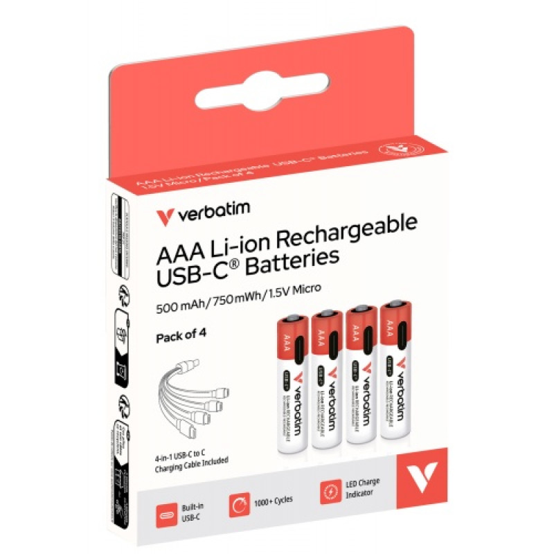 Verbatim 30250 USB-C Akkus Li-ion AAA 500 mAh (4 Stk.)