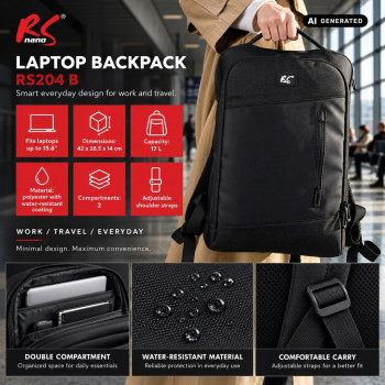 NanoRS RS204 B Laptop-Rucksack 15,6", Schwarz, 42x28,5x14, wasserdicht