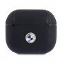 BMW BMA3SSLNA Echtleder-Hülle mit silbernem Logo für Apple AirPods 3, navy