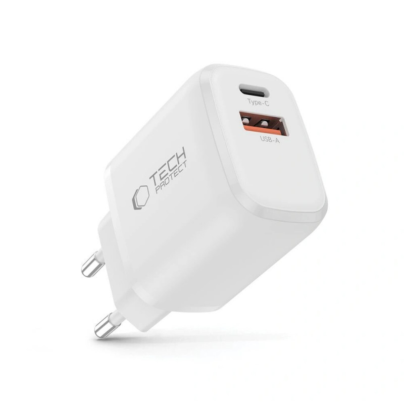 Tech-Protect NCA20 USB-A, USB-C Wandladegerät PD 20W / QC3.0, Weiß