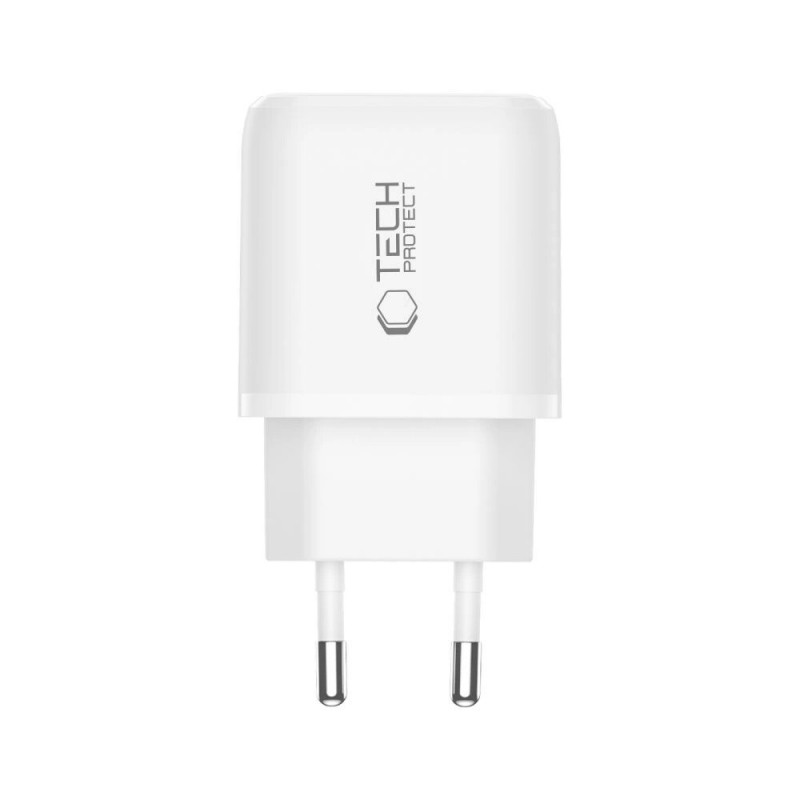Tech-Protect NCA20 USB-A, USB-C Wandladegerät PD 20W / QC3.0, Weiß