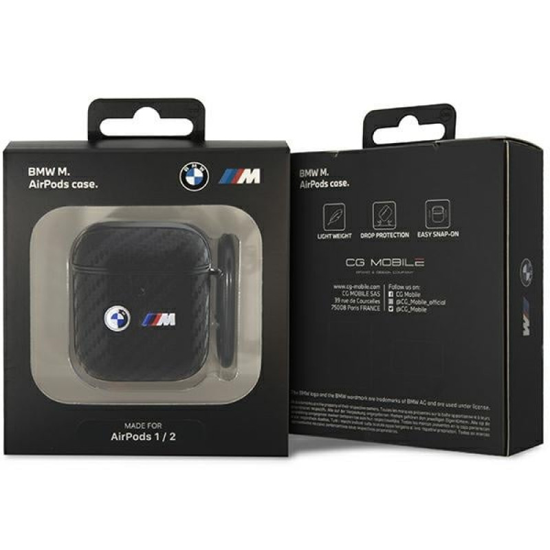 BMW BMA2WMPUCA2 Carbon Double Metal Logo Hülle für Apple AirPods 1/2, schwarz
