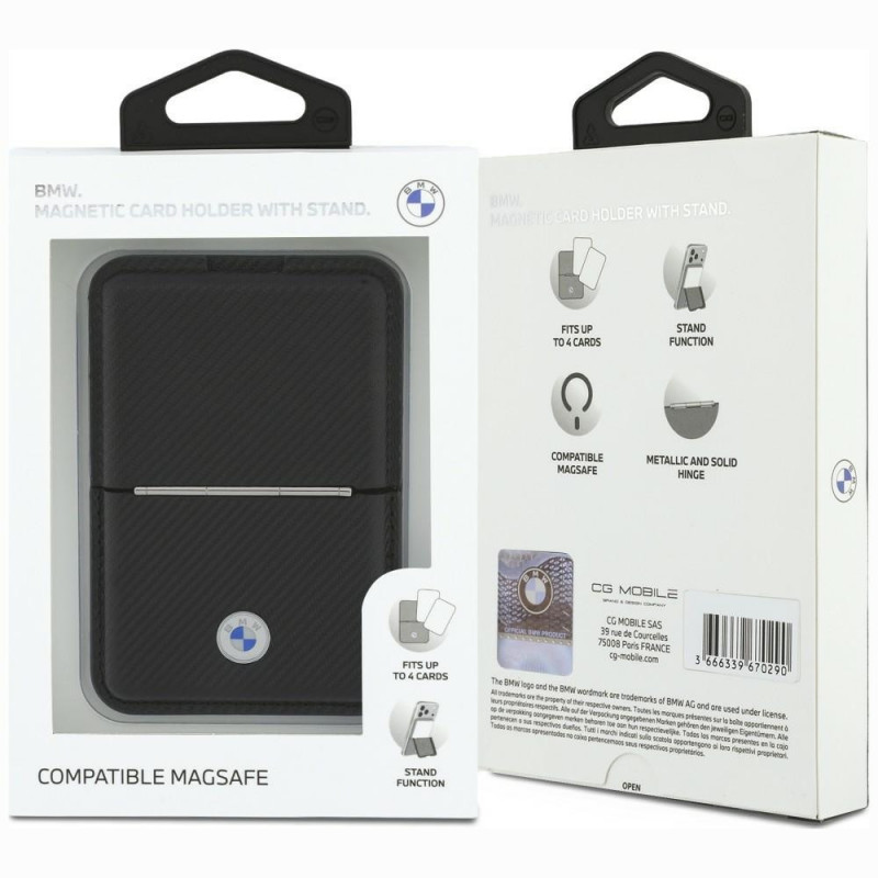 BMW Carbon Metal Logos MagSafe Wallet, schwarz