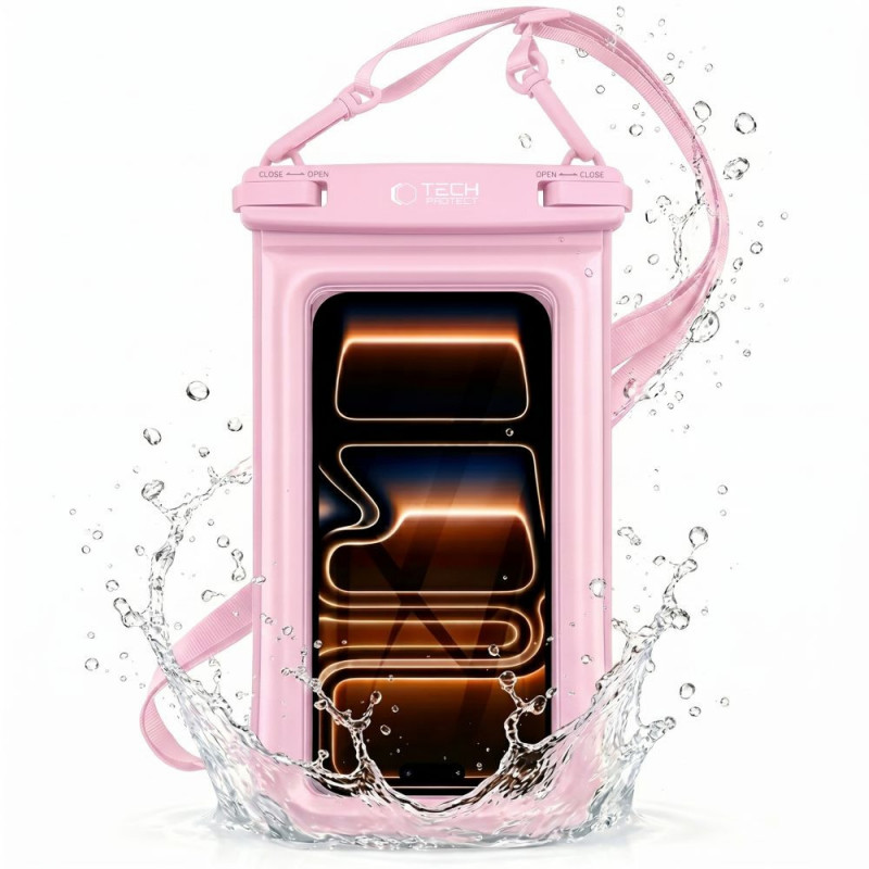 Tech-Protect UWC7 Universelle wasserdichte Schwimmhülle für Smartphones bis 6,9 Zoll, Pink