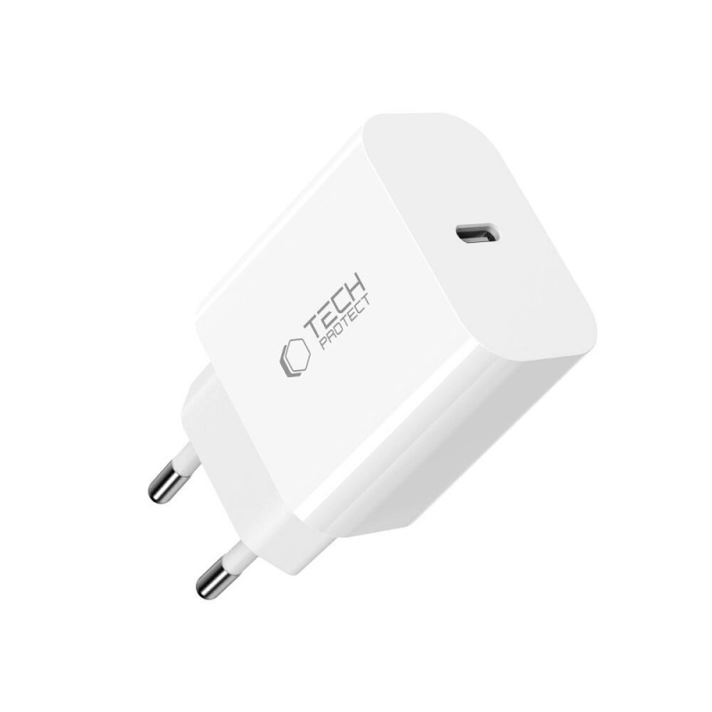 Tech-Protect NC20W 1-Port USB-C Wandladegerät PD20W mit USB-C / USB-C Kabel, Weiß