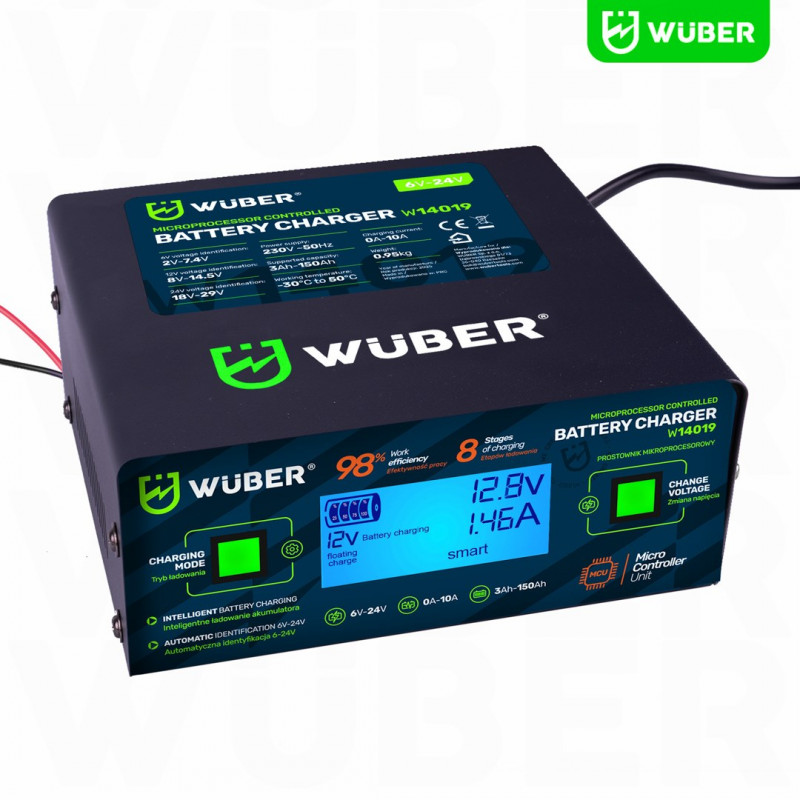 Wuber W14019 Mikroprozessor-Batterieladegerät, 6/8/12/14/16/24 V, 10 A