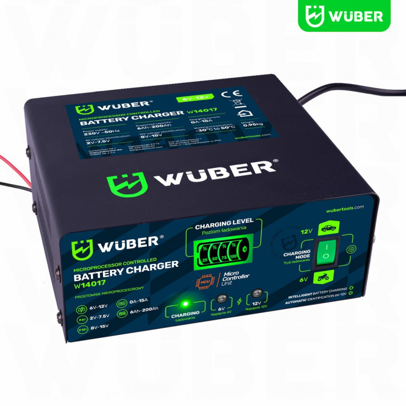 Wuber W14017 Mikroprozessor-Batterieladegerät, 6-12 V, 15 A