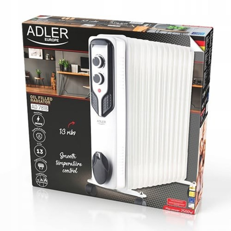 Adler AD 7818 Ölradiator, 2500 W, 3 Leistungsstufen, 13 Rippen, weiß