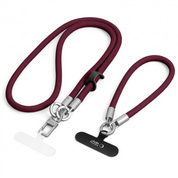 Tech-Protect C10S Rope Umhänge- und Handgelenk-Handy-Lanyard-Set, Burgundy/Titanium