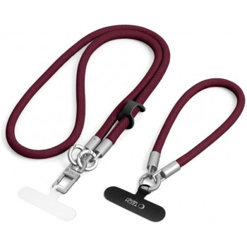 Tech-Protect C10S Rope Umhänge- und Handgelenk-Handy-Lanyard-Set, Burgundy/Titanium