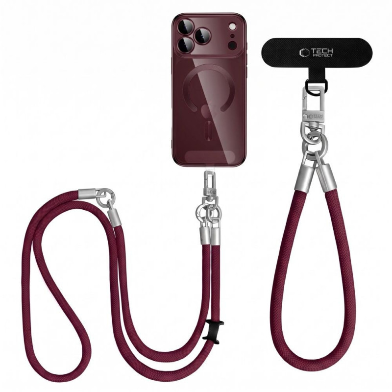 Tech-Protect C10S Rope Umhänge- und Handgelenk-Handy-Lanyard-Set, Burgundy/Titanium