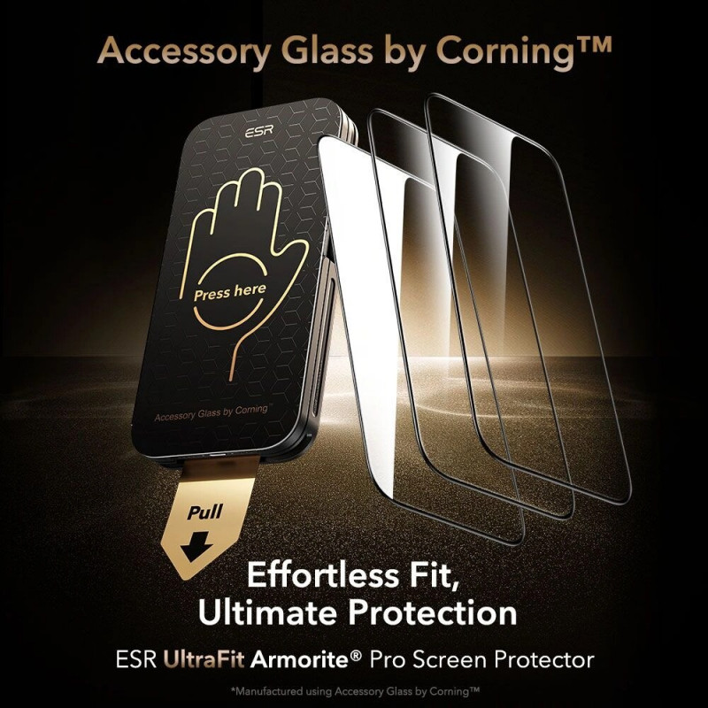 ESR UltraFit Armorite Pro gehärtetes Glas für Apple iPhone 16 Pro / 17, transparent, Glas von Corning (ESR926)