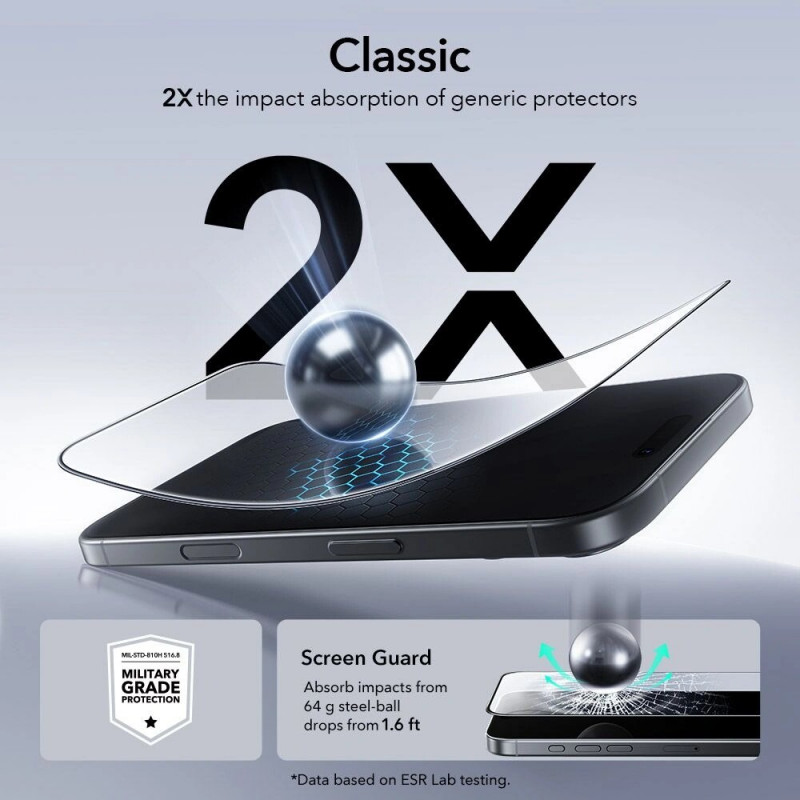ESR UltraFit gehärtetes Glas für Apple iPhone 16 Pro / 17, transparent (2 Stück) (ESR922)