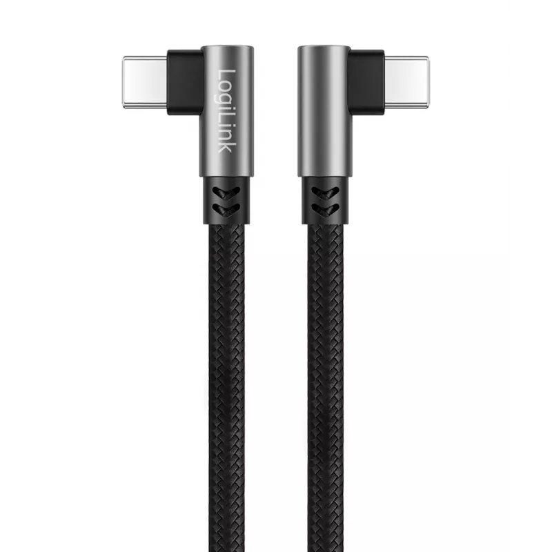 LogiLink CU0460 USB 2.0 Type-C Kabel, C/M 90° auf C/M 90°, 480 Mbps, 100W, Metall, silber/schwarz, 0,5 m