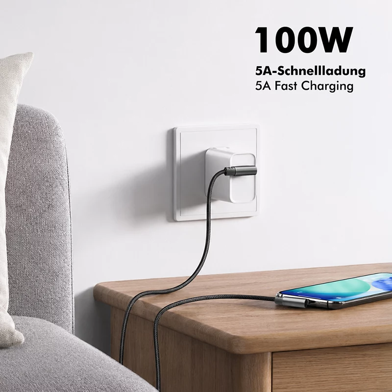 LogiLink CU0462 USB 2.0 Type-C Kabel, C/M 90° auf C/M 90°, 480 Mbps, 100W, Metall, silber/schwarz, 2 m