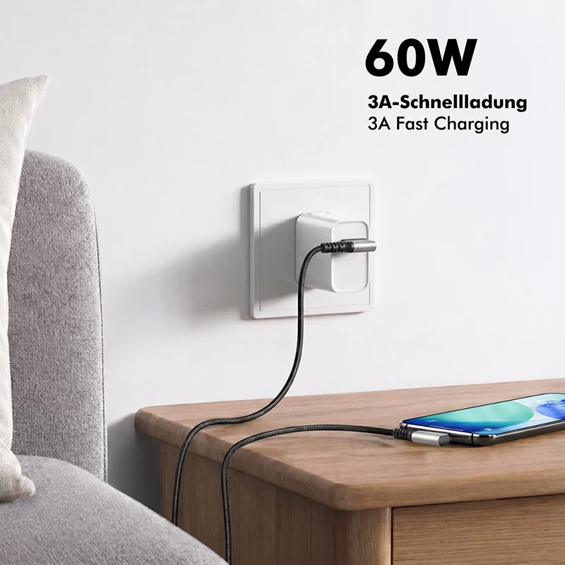 LogiLink CU0471 USB 3.2 Gen1 Type-C Kabel, A/M 90° auf C/M 90°, 5 Gbps, 60 W, Metall, silber/schwarz, 1 m