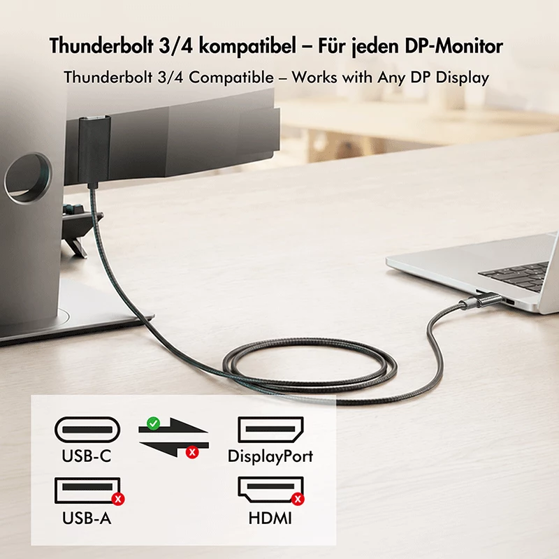 Logilink CUA0130 USB 3.2 Gen2 Type-C Kabel, C/M auf DP/M, 8K/60 Hz, Nylon, Metall, schwarz, 1 m