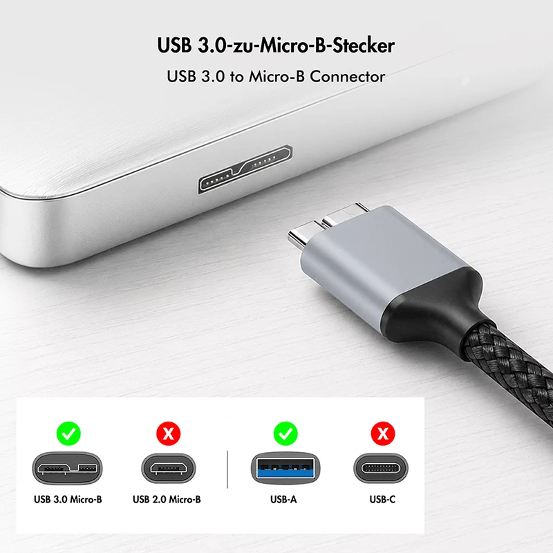 Logilink CU0291 USB-3.0-Kabel, A/M auf Micro-USB/M, 5 Gbps, Nylon, Metall, schwarz/silber, 2 m