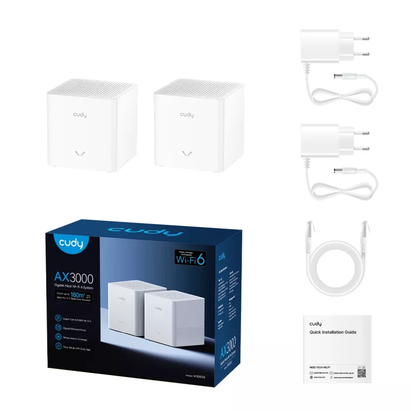 CUDY M3000S AX3000 Wi-Fi 6 Mesh-System, 2er-Pack