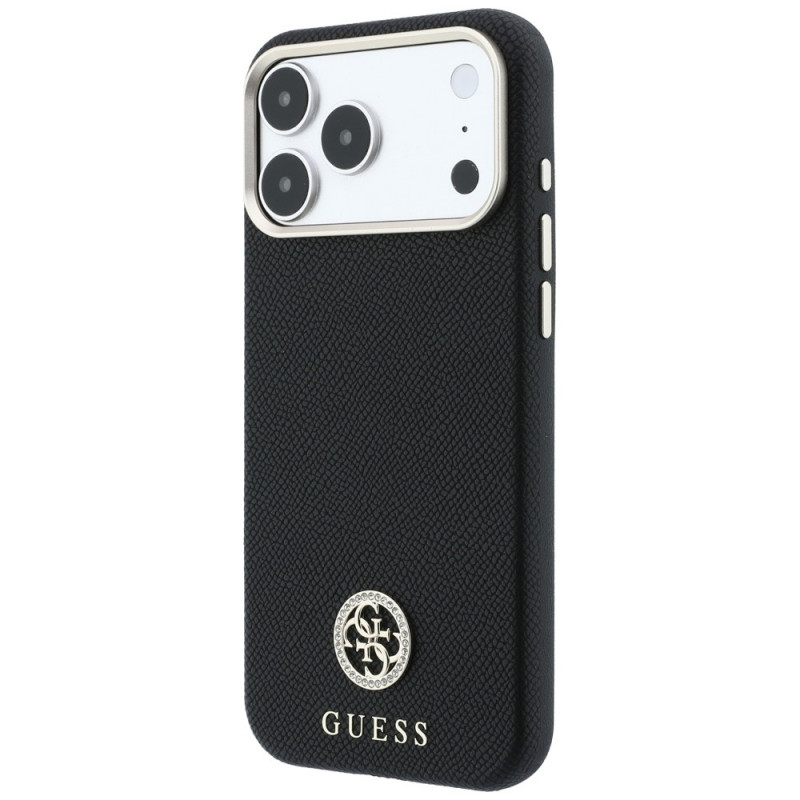 Guess GUE005537-0 Grained Round Strass Logo MagSafe Hülle für Apple iPhone 18 Pro Max / 17 Pro Max, schwarz