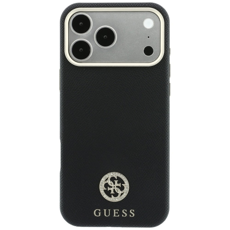 Guess GUE005537-0 Grained Round Strass Logo MagSafe Hülle für Apple iPhone 18 Pro Max / 17 Pro Max, schwarz