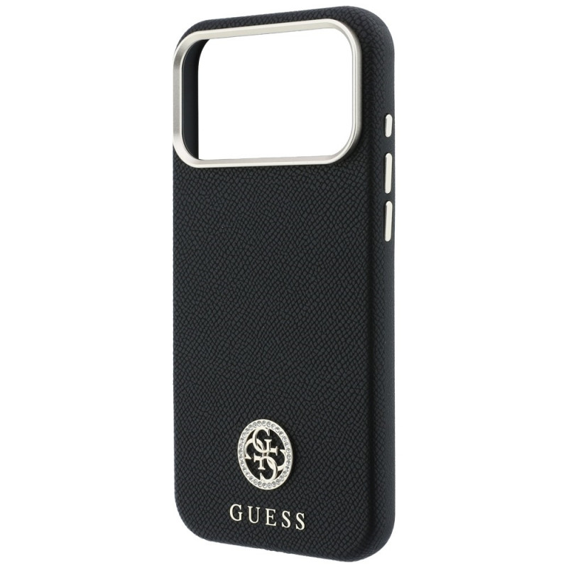 Guess GUE005537-0 Grained Round Strass Logo MagSafe Hülle für Apple iPhone 18 Pro Max / 17 Pro Max, schwarz
