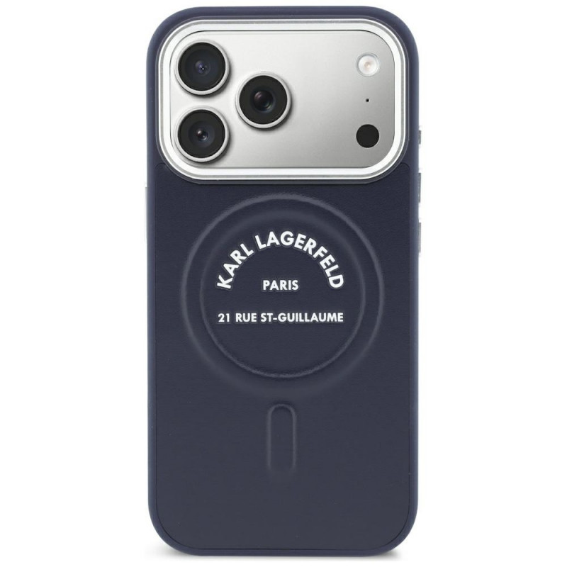 Karl Lagerfeld Embossed Open Ring RSG Logo MagSafe Hülle für Apple iPhone 18 Pro Max / 17 Pro Max, blau (KF003292-0)