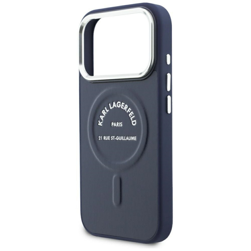 Karl Lagerfeld Embossed Open Ring RSG Logo MagSafe Hülle für Apple iPhone 18 Pro Max / 17 Pro Max, blau (KF003292-0)
