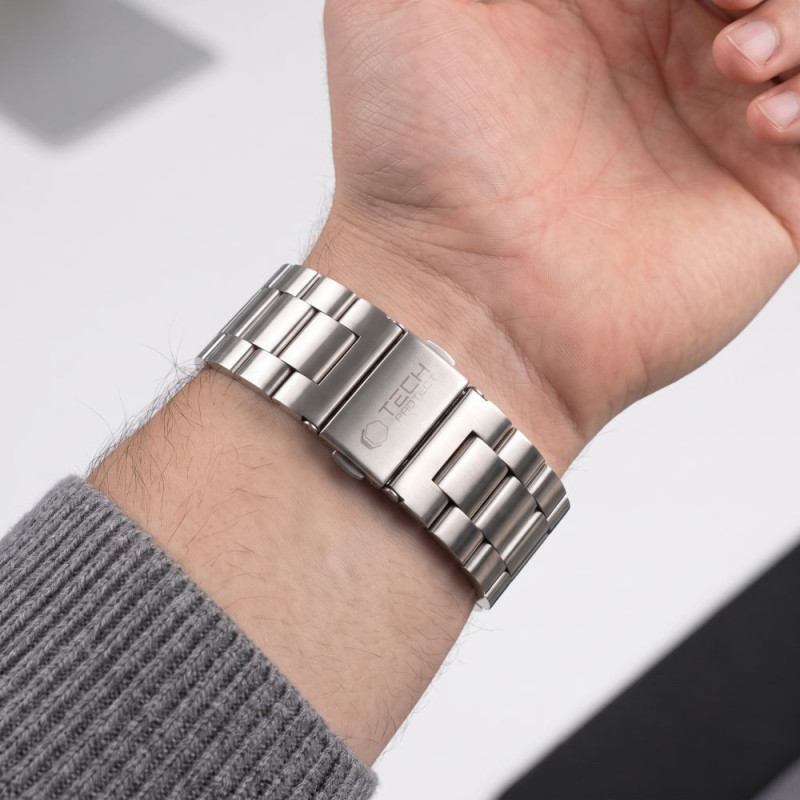Tech-Protect Stainless Edelstahlarmband für Apple Watch 8 / 9 / 10 / 11 / 12 / SE / Ultra (44 / 45 / 46 / 49 mm), Silber