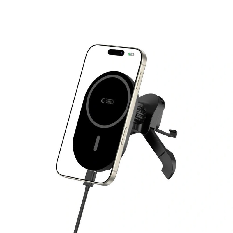 Tech-Protect MM15W-V6 magnetische MagSafe stabile Lüftungs-Autohalterung mit 15W kabellosem Ladegerät, Schwarz