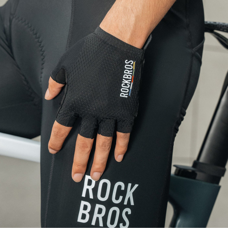 Rockbros TLS004 ROAD TO SKY kurze stoßdämpfende Fahrradhandschuhe L, Schwarz