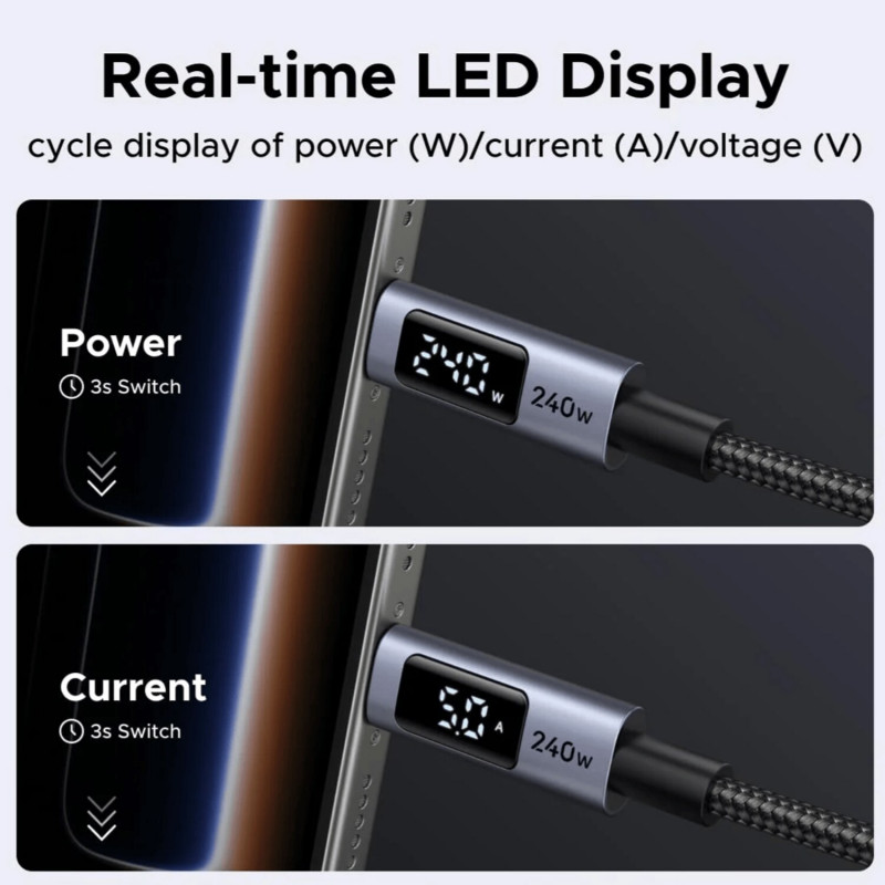 Ugreen L530 USB-C auf USB-C Kabel, PD 240 W, 480 Mbps, mit Display, 2 m, Schwarz