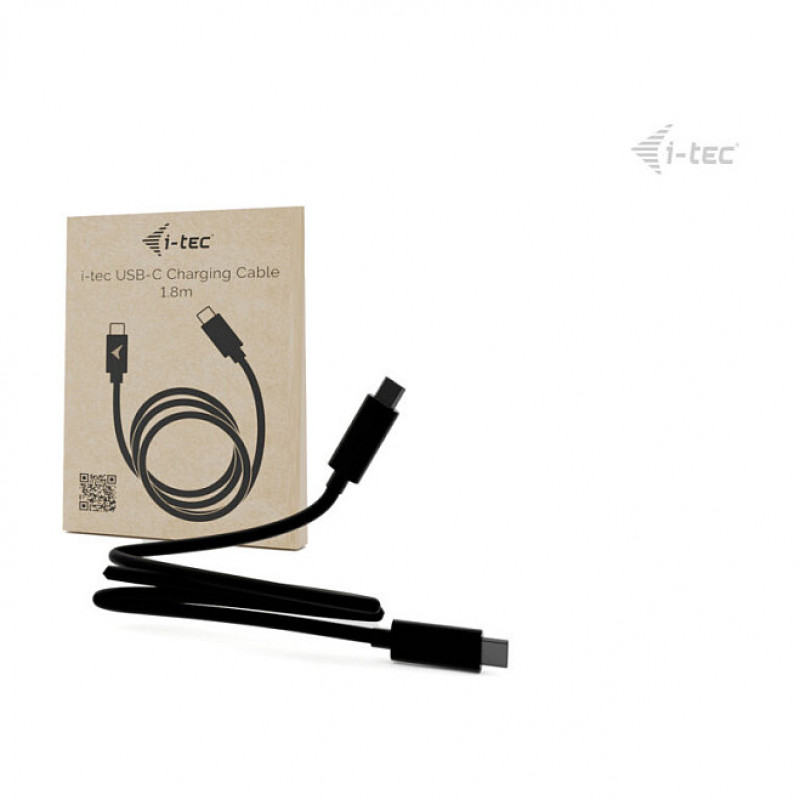i-tec USB-C-Ladekabel, 1,8 m, USB Power Delivery bis zu 100 W, Schwarz