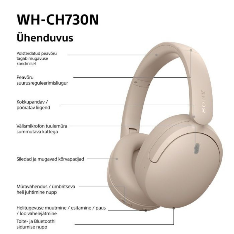 Sony WH-CH730N Bluetooth-Over-Ear-Kopfhörer mit Mikrofon, Beige