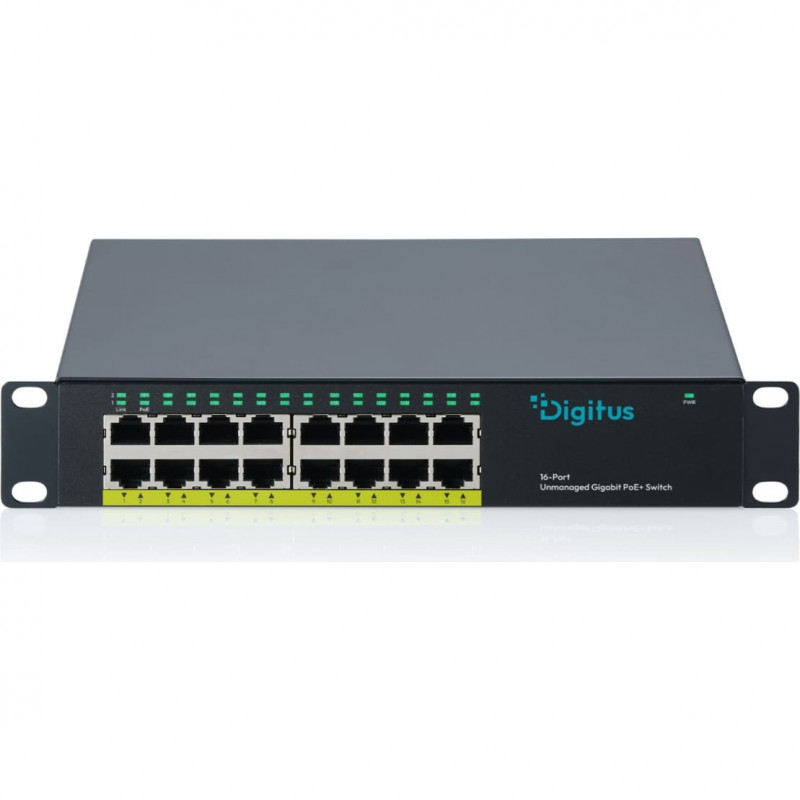 DIGITUS DN-95334 10-Gigabit-16-Port-Unmanaged-PoE+-Switch (120 W)