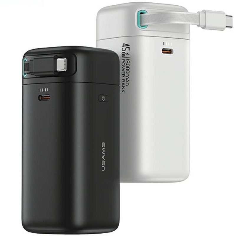 USAMS US-CD216 XMF Series Powerbank 18000 mAh, PD 45W Schnellladung, mit USB-C-Kabel, weiß