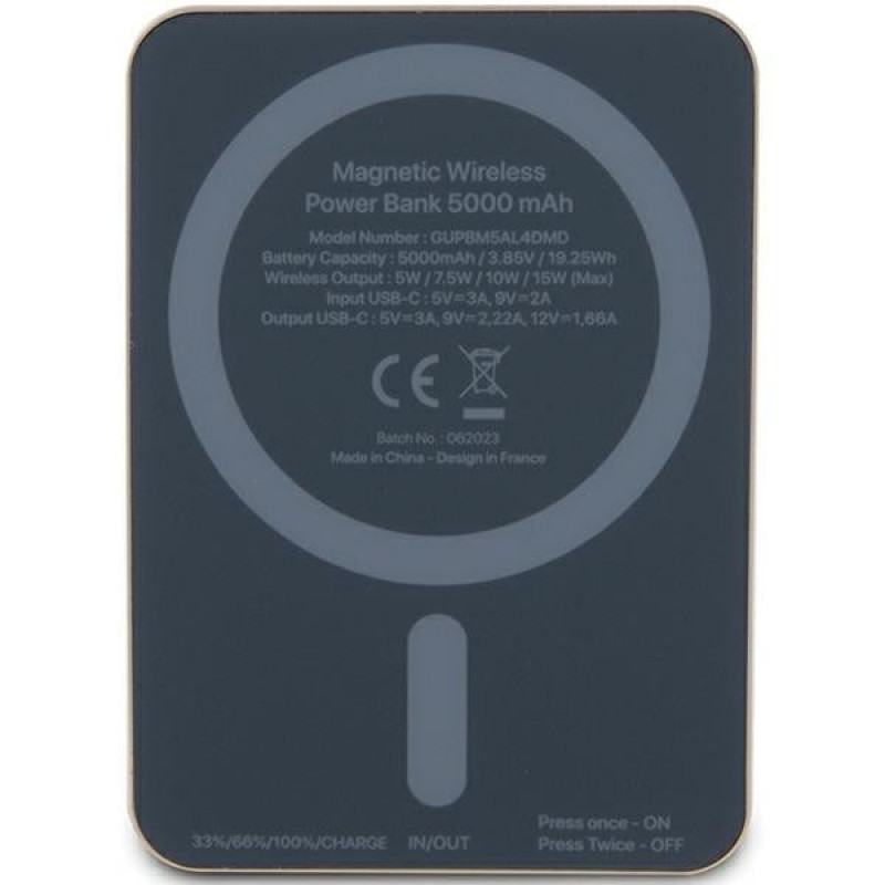 Guess GUPBM5AL4DMD 4G Strassed Metal Logo MagSafe Induktions-Powerbank 5000 mAh, 15W, gold