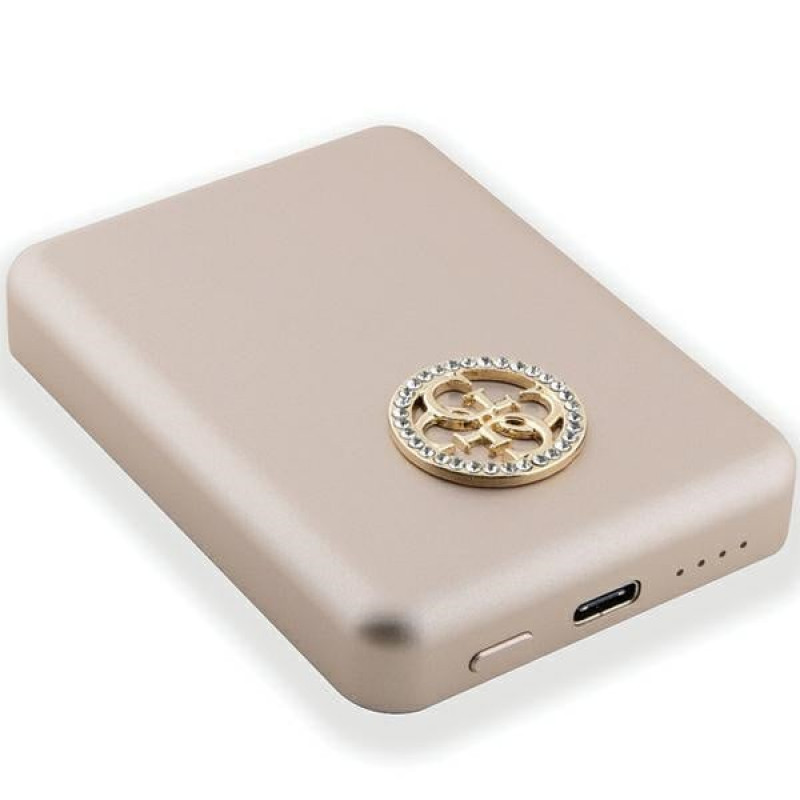 Guess GUPBM5AL4DMD 4G Strassed Metal Logo MagSafe Induktions-Powerbank 5000 mAh, 15W, gold