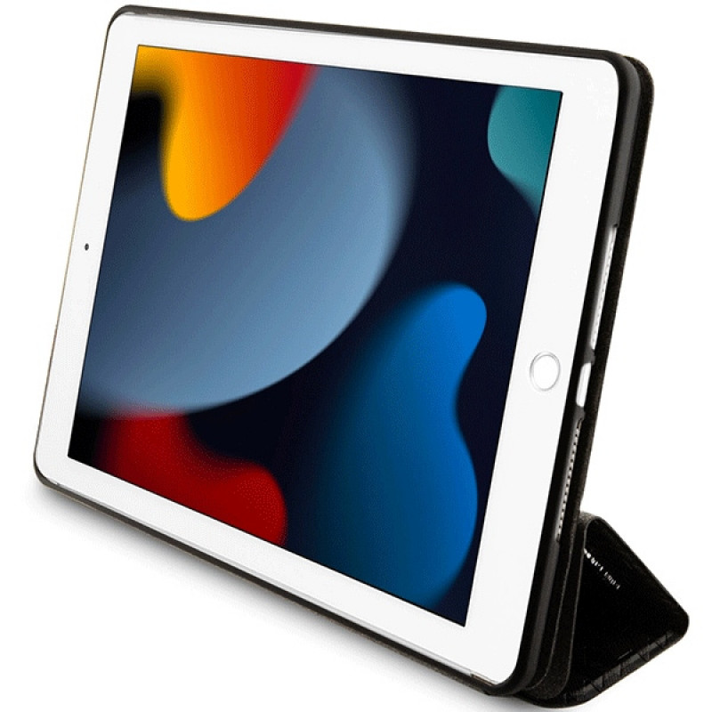 Karl Lagerfeld KLFC10SAKHPKK Saffiano Monogram Ikonik Bookcase für Apple iPad 10.2 (7., 8., 9. Generation), schwarz