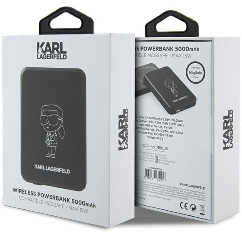 Karl Lagerfeld KLPBM5KIOTTGK Induktions-Powerbank 5000 mAh 15W, Outline Ikonik, MagSafe, schwarz