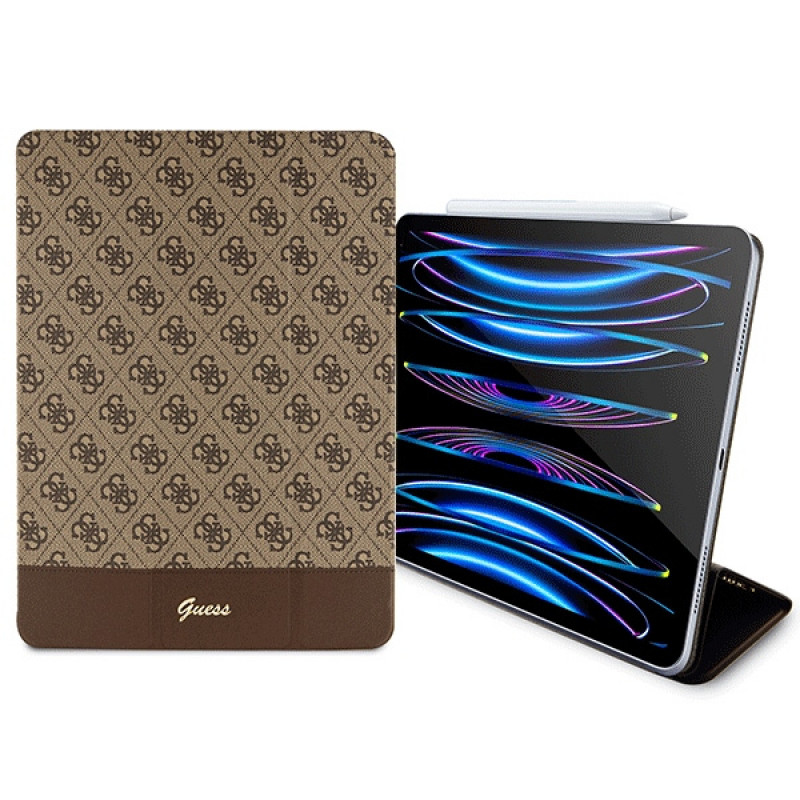 Guess GUFCP12PS4SGW Hülle für Apple iPad Pro 12.9 (2020/2021/2022, 4./5./6. Generation), 4G Stripe Allover, braun
