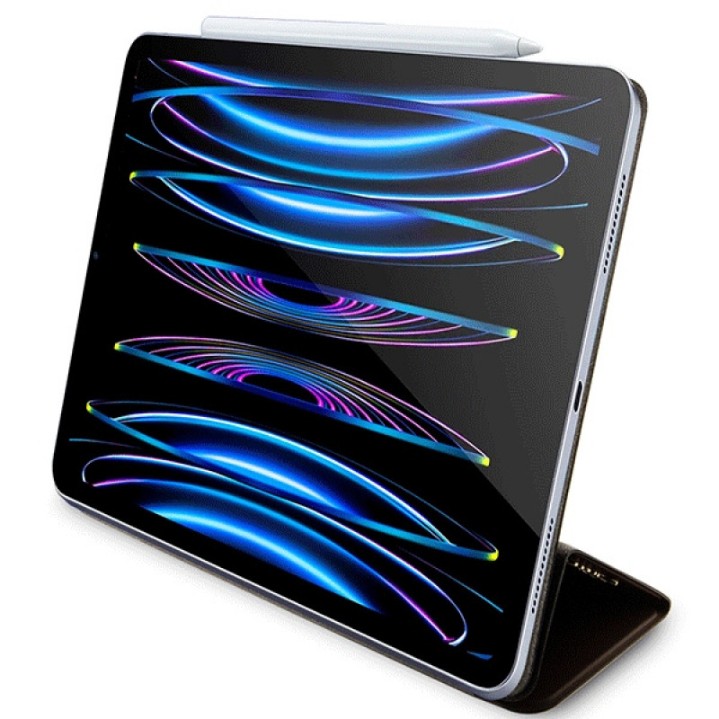 Guess GUFCP12PS4SGW Hülle für Apple iPad Pro 12.9 (2020/2021/2022, 4./5./6. Generation), 4G Stripe Allover, braun