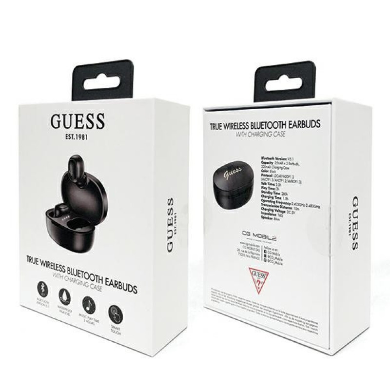 Guess GUTWST30BK drahtlose TWS-In-Ear-Kopfhörer mit Dockingstation, Bluetooth 5.0, schwarz