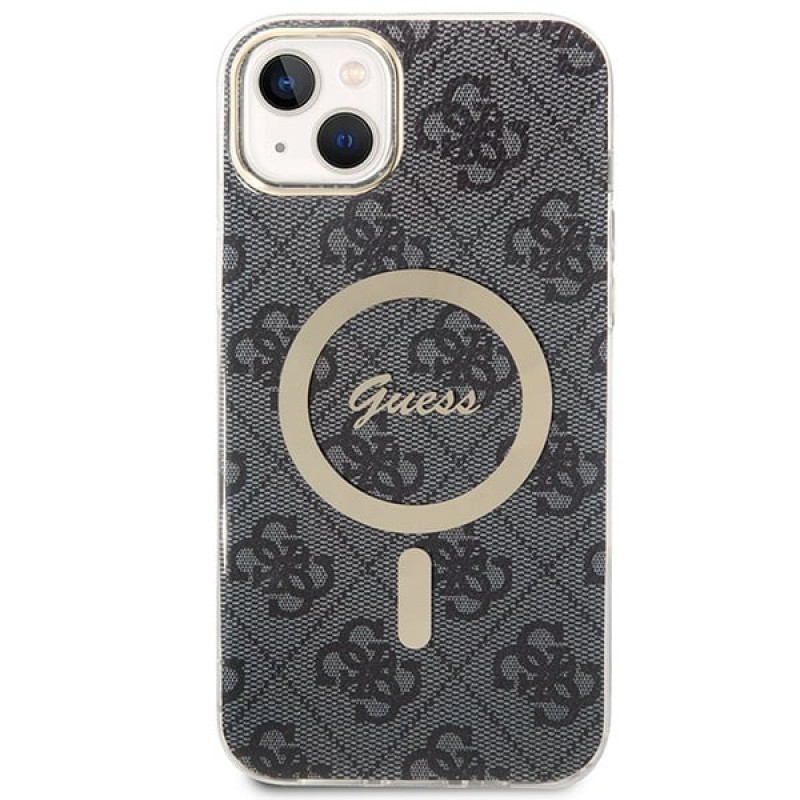 Guess GUBPP14SH4EACSK Hardcase für Apple iPhone 14 + Wireless Charger, 4G Print, MagSafe, schwarz
